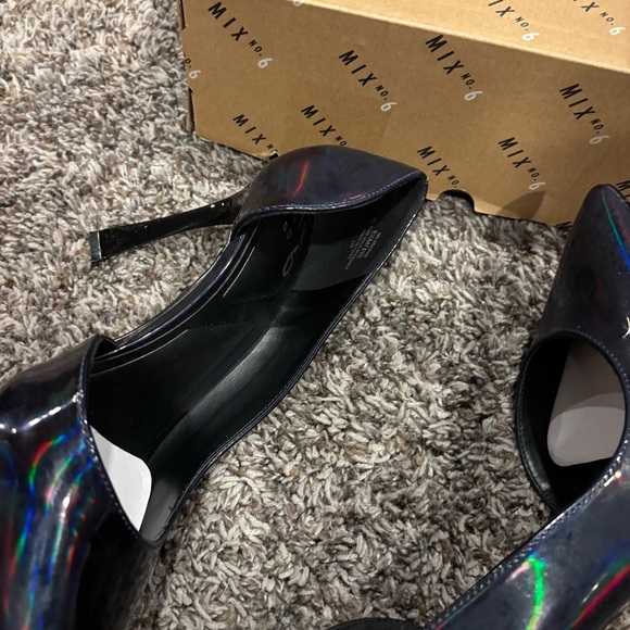Shiny Black Women's Mix No 6 Heels - Picture 3 of 6